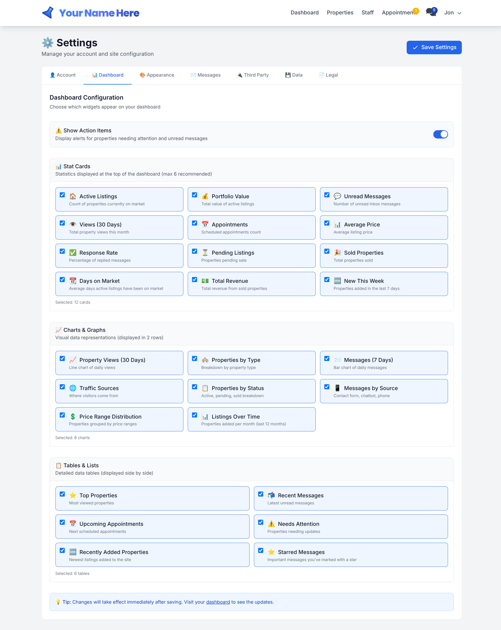 Dashboard Configuration
